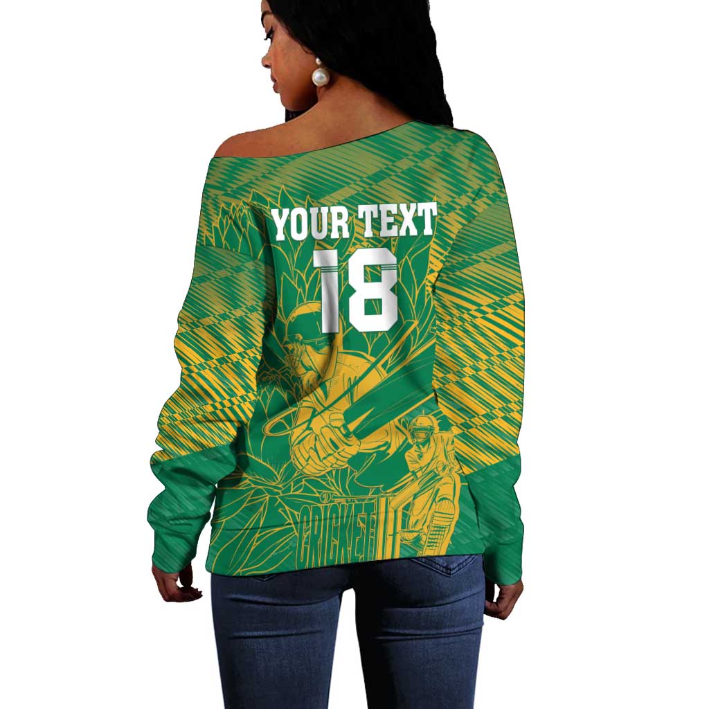 Cricket South Africa Custom Off Shoulder Sweater Green Version Proteas - African Pride