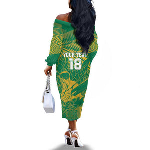 Cricket South Africa Custom Off The Shoulder Long Sleeve Dress Green Version Proteas - African Pride