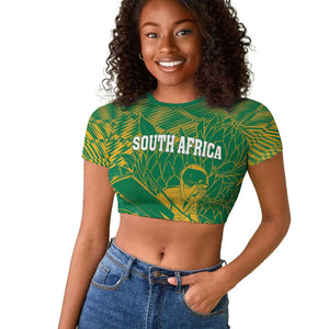 Cricket South Africa Custom Raglan Cropped T shirt Green Version Proteas - African Pride