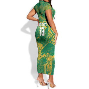 Cricket South Africa Custom Short Sleeve Bodycon Dress Green Version Proteas - African Pride