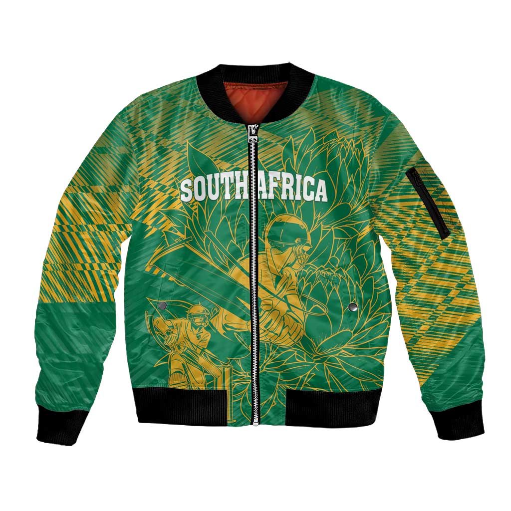 Cricket South Africa Custom Sleeve Zip Bomber Jacket Green Version Proteas - African Pride