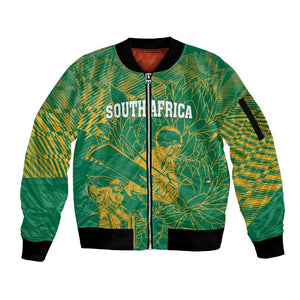Cricket South Africa Custom Sleeve Zip Bomber Jacket Green Version Proteas - African Pride