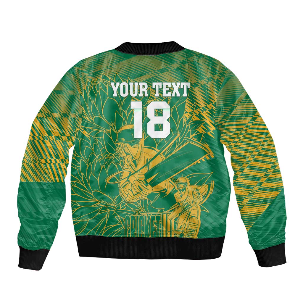 Cricket South Africa Custom Sleeve Zip Bomber Jacket Green Version Proteas - African Pride