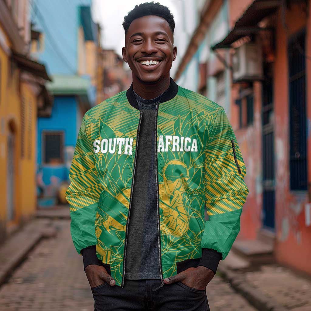 Cricket South Africa Custom Sleeve Zip Bomber Jacket Green Version Proteas - African Pride