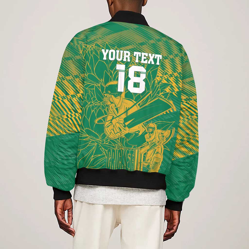 Cricket South Africa Custom Sleeve Zip Bomber Jacket Green Version Proteas - African Pride