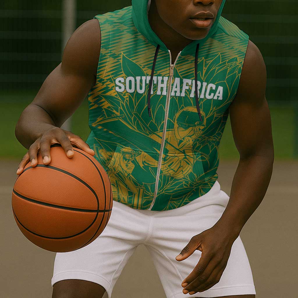 Cricket South Africa Custom Sleeveless Zip Hoodie Green Version Proteas - African Pride