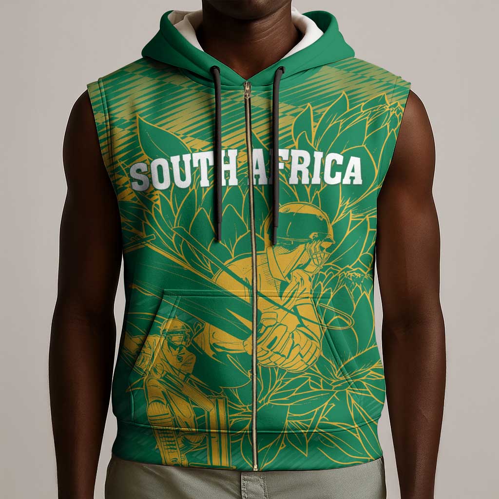 Cricket South Africa Custom Sleeveless Zip Hoodie Green Version Proteas - African Pride