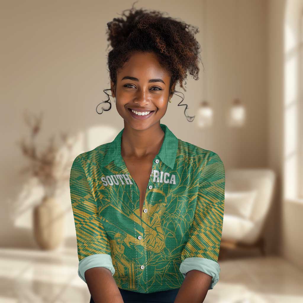 Cricket South Africa Custom Women Casual Shirt Green Version Proteas - African Pride