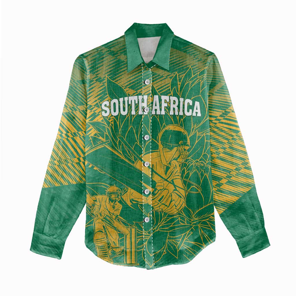 Cricket South Africa Custom Women Casual Shirt Green Version Proteas - African Pride