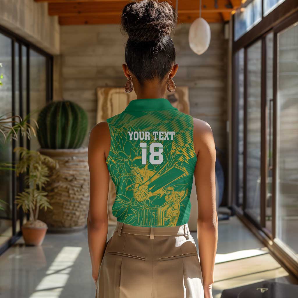 Cricket South Africa Custom Women Sleeveless Polo Shirt Green Version Proteas - African Pride