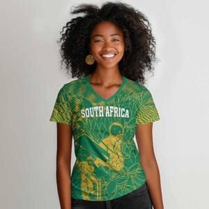 Cricket South Africa Custom Women V-Neck T-Shirt Green Version Proteas - African Pride