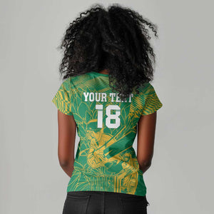 Cricket South Africa Custom Women V-Neck T-Shirt Green Version Proteas - African Pride