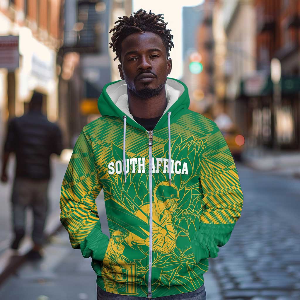 Cricket South Africa Custom Zip Hoodie Green Version Proteas - African Pride
