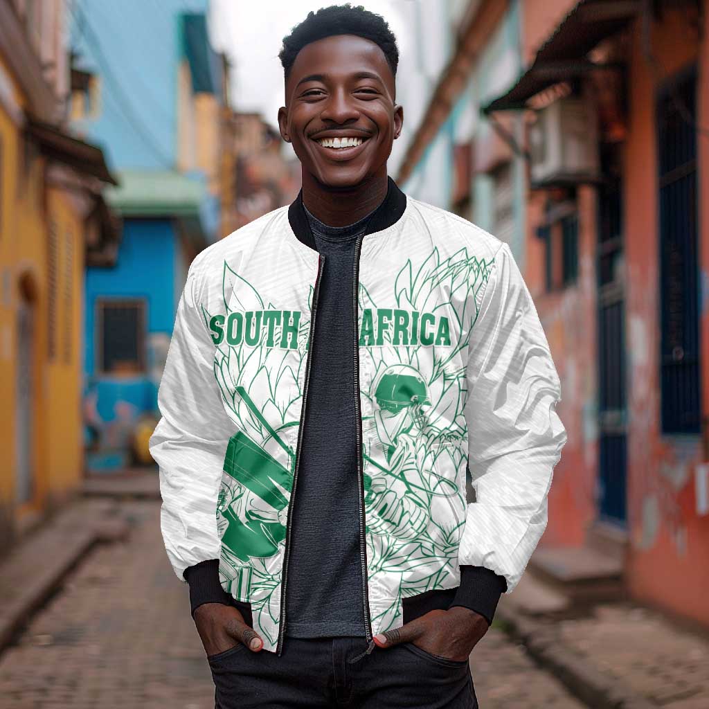 Cricket South Africa Custom Bomber Jacket White Version Proteas - African Pride