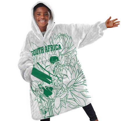 Cricket South Africa Custom Kid Wearable Blanket Hoodie White Version Proteas - African Pride