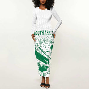 Cricket South Africa Custom Long Sleeve Bodycon Dress White Version Proteas - African Pride