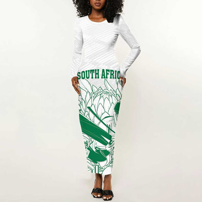 Cricket South Africa Custom Long Sleeve Bodycon Dress White Version Proteas - African Pride