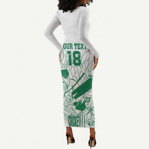 Cricket South Africa Custom Long Sleeve Bodycon Dress White Version Proteas - African Pride