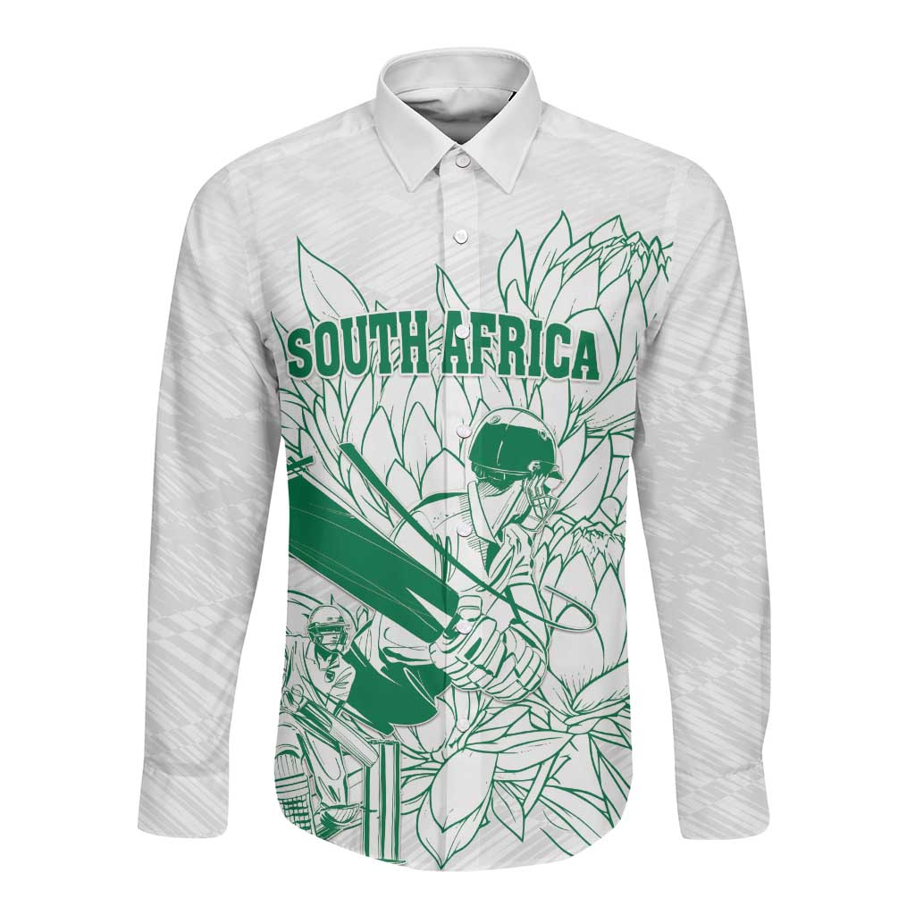 Cricket South Africa Custom Long Sleeve Button Shirt White Version Proteas - African Pride