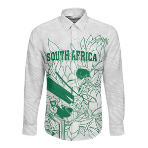 Cricket South Africa Custom Long Sleeve Button Shirt White Version Proteas - African Pride