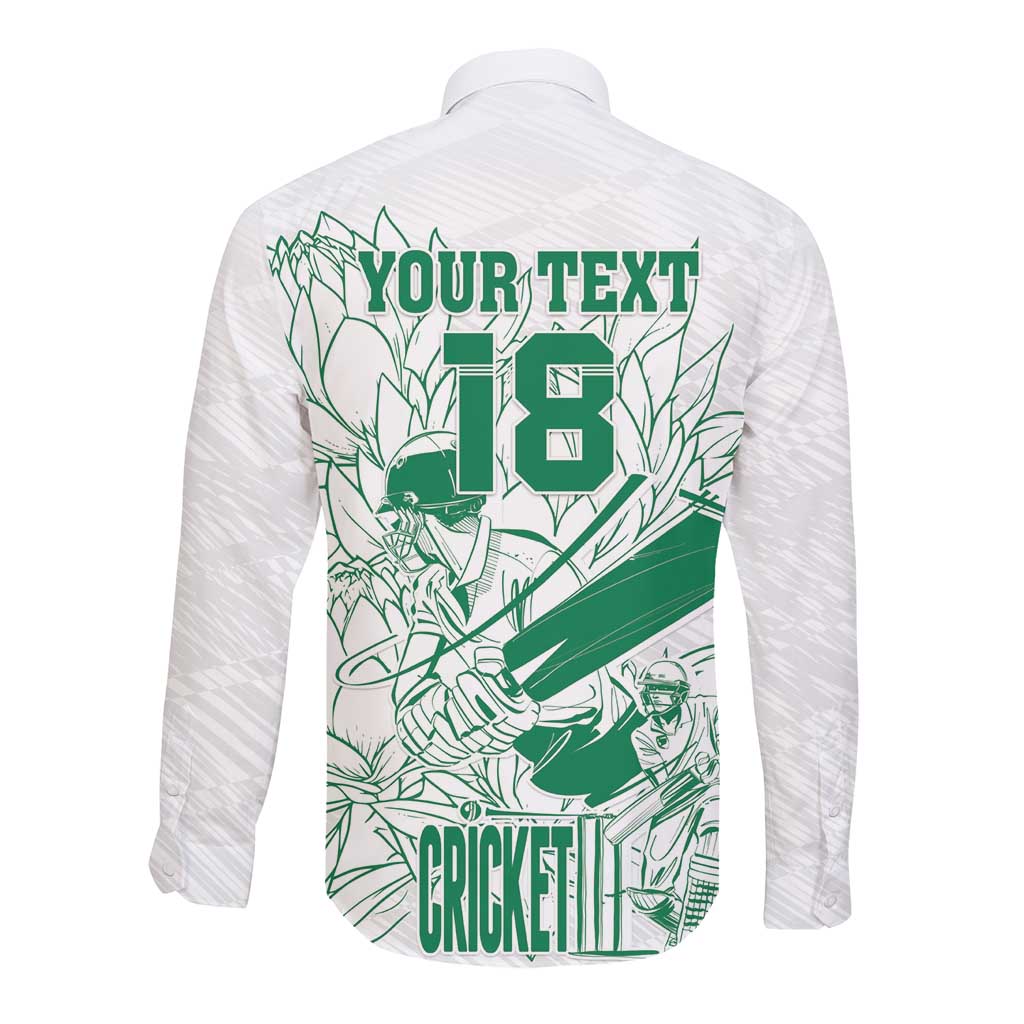 Cricket South Africa Custom Long Sleeve Button Shirt White Version Proteas - African Pride