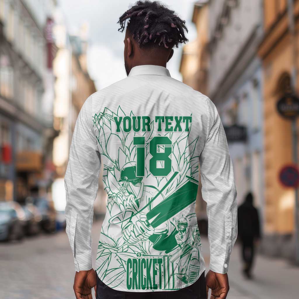 Cricket South Africa Custom Long Sleeve Button Shirt White Version Proteas - African Pride