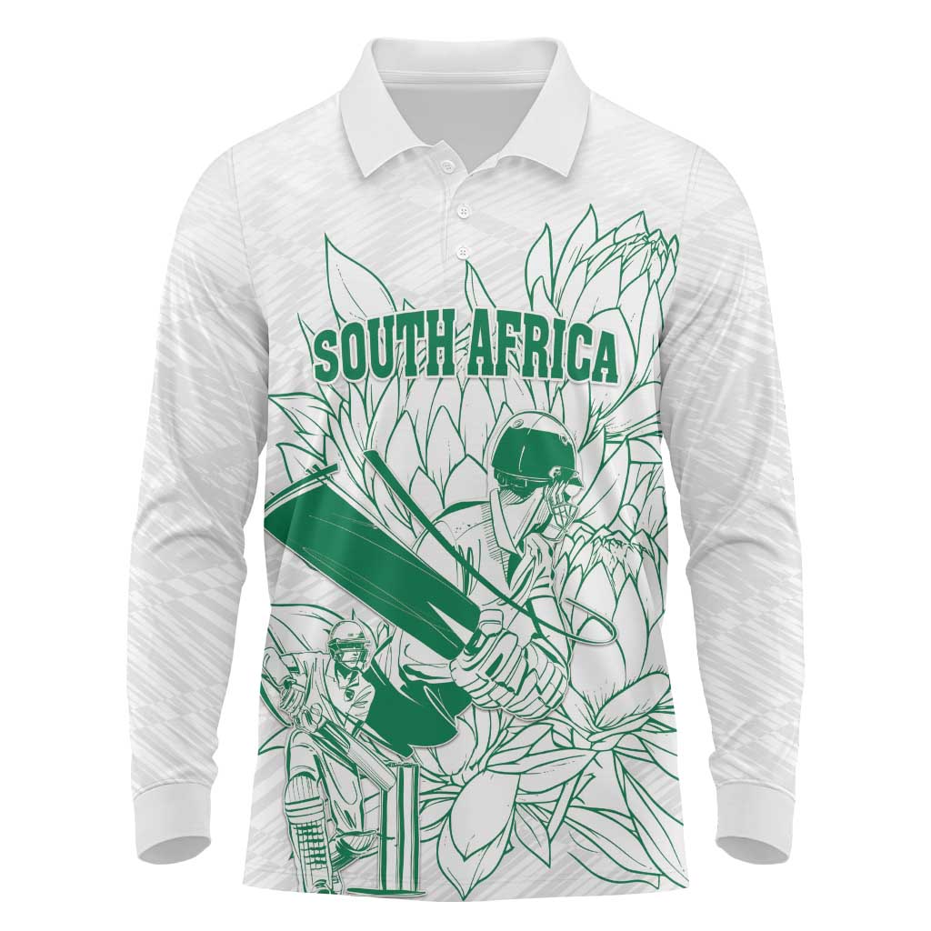 Cricket South Africa Custom Long Sleeve Polo Shirt White Version Proteas - African Pride