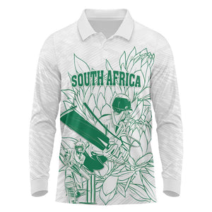 Cricket South Africa Custom Long Sleeve Polo Shirt White Version Proteas - African Pride