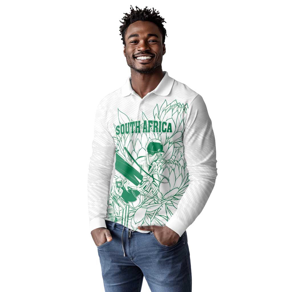 Cricket South Africa Custom Long Sleeve Polo Shirt White Version Proteas - African Pride