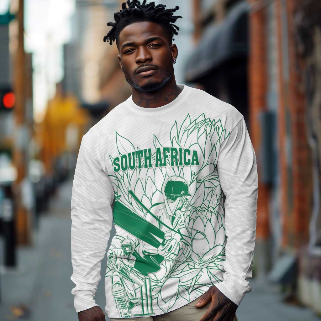 Cricket South Africa Custom Long Sleeve Shirt White Version Proteas - African Pride