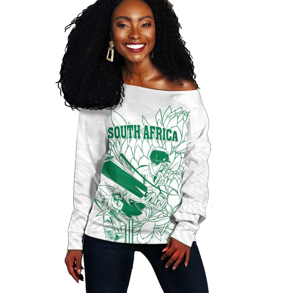 Cricket South Africa Custom Off Shoulder Sweater White Version Proteas - African Pride