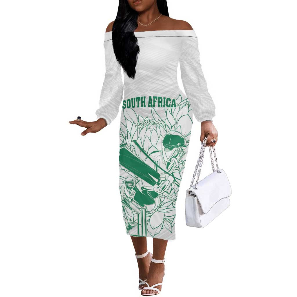 Cricket South Africa Custom Off The Shoulder Long Sleeve Dress White Version Proteas - African Pride