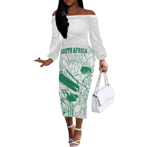 Cricket South Africa Custom Off The Shoulder Long Sleeve Dress White Version Proteas - African Pride