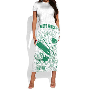 Cricket South Africa Custom Short Sleeve Bodycon Dress White Version Proteas - African Pride