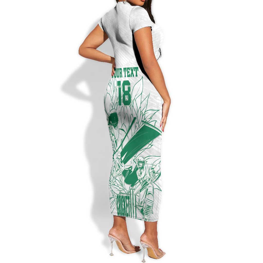 Cricket South Africa Custom Short Sleeve Bodycon Dress White Version Proteas - African Pride