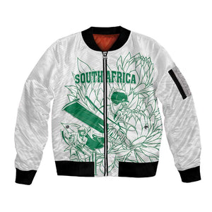 Cricket South Africa Custom Sleeve Zip Bomber Jacket White Version Proteas - African Pride