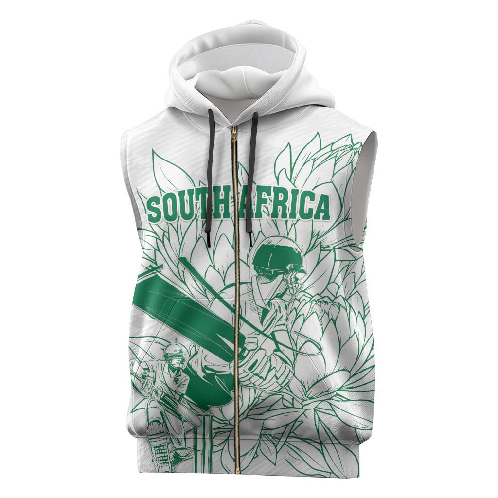Cricket South Africa Custom Sleeveless Zip Hoodie White Version Proteas - African Pride