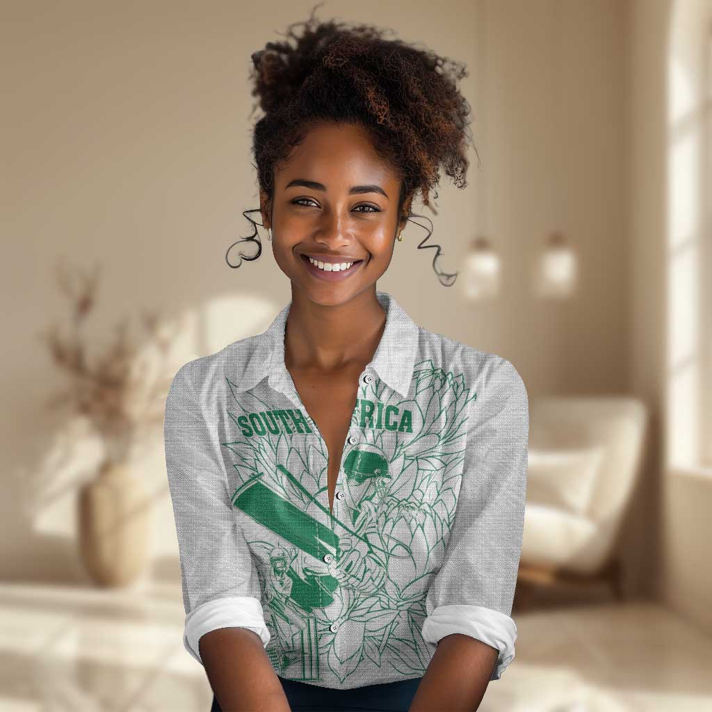 Cricket South Africa Custom Women Casual Shirt White Version Proteas - African Pride