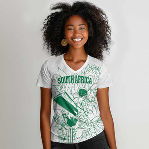 Cricket South Africa Custom Women V-Neck T-Shirt White Version Proteas - African Pride