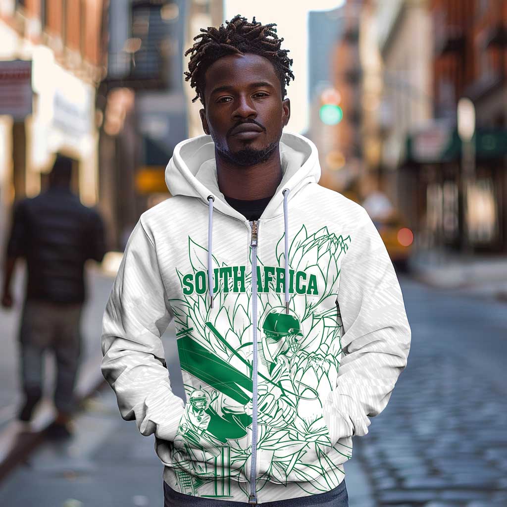 Cricket South Africa Custom Zip Hoodie White Version Proteas - African Pride