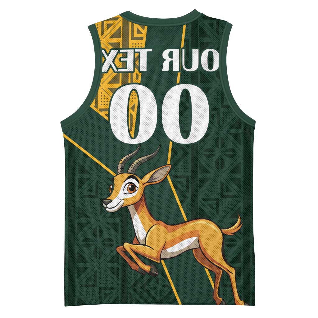 Custom South Africa Springbok Jumping Basketball Jersey With Kente Patterns - African Pride