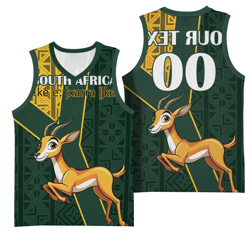 Custom South Africa Springbok Jumping Basketball Jersey With Kente Patterns - African Pride