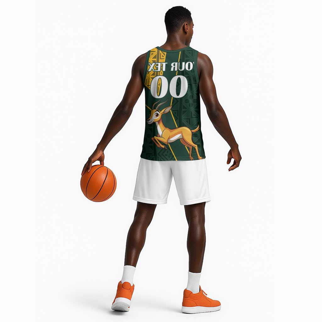 Custom South Africa Springbok Jumping Basketball Jersey With Kente Patterns - African Pride