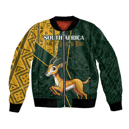 Custom South Africa Springbok Jumping Bomber Jacket With Kente Patterns