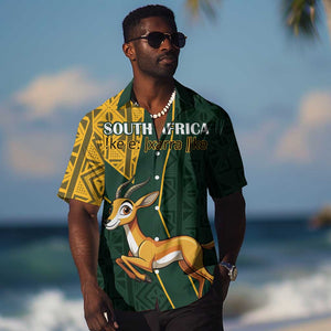Custom South Africa Springbok Jumping Hawaiian Shirt With Kente Patterns