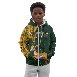 Custom South Africa Springbok Jumping Kid Hoodie With Kente Patterns
