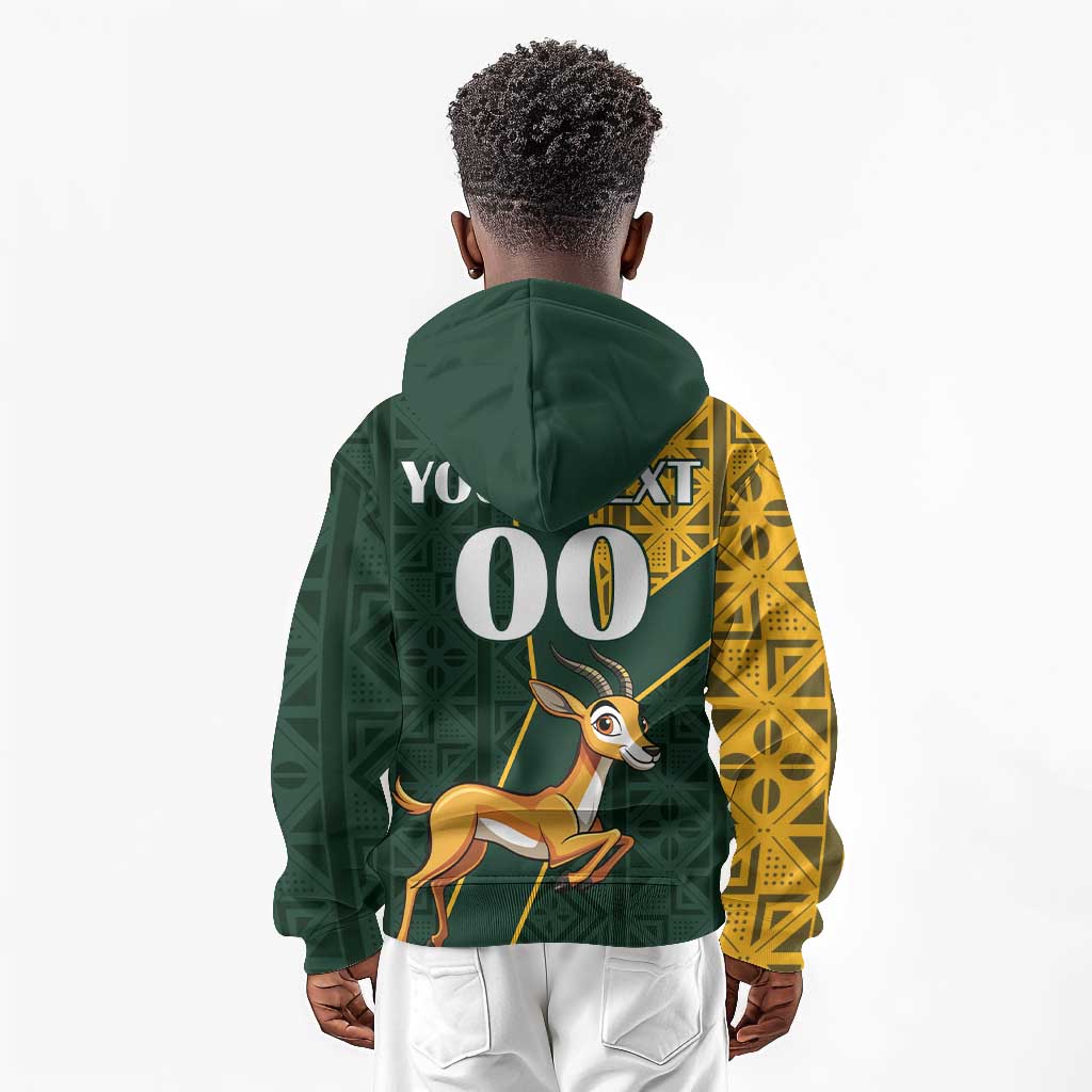 Custom South Africa Springbok Jumping Kid Hoodie With Kente Patterns