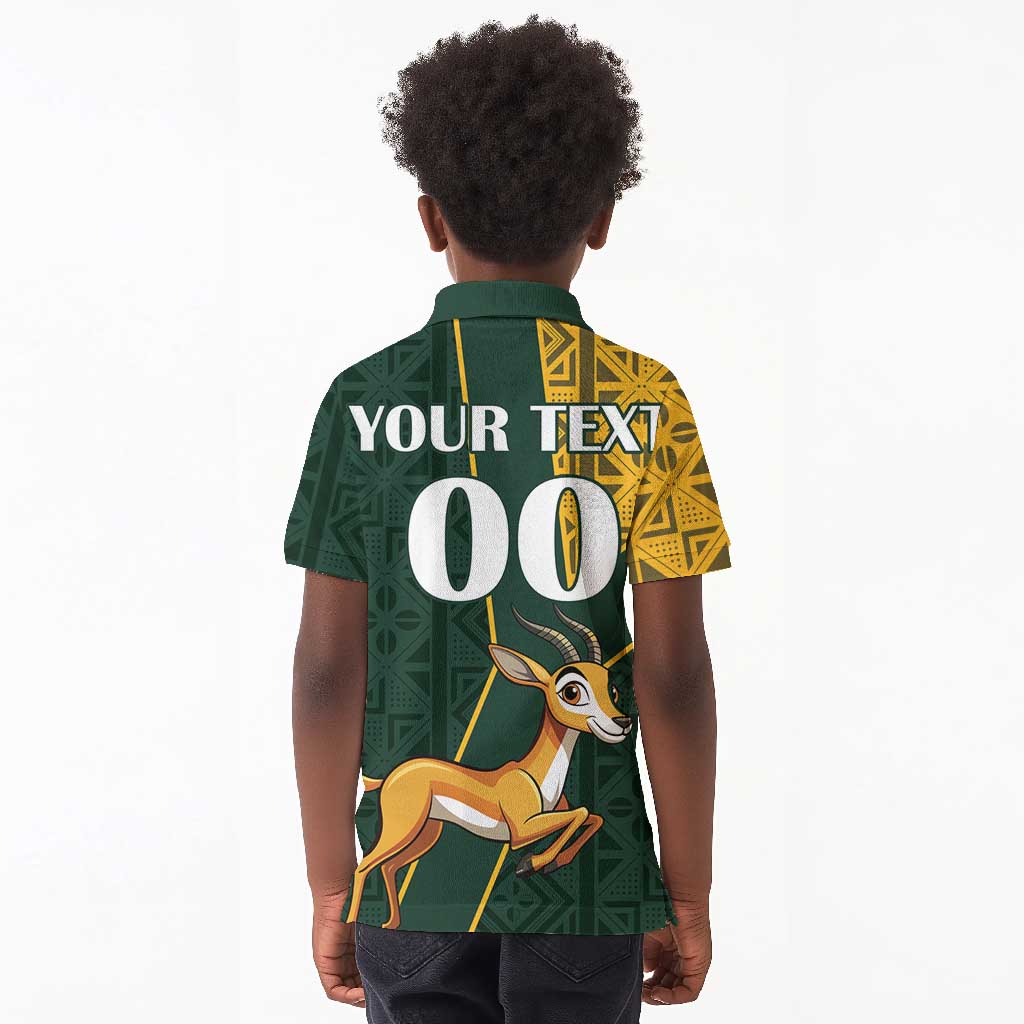 Custom South Africa Springbok Jumping Kid Polo Shirt With Kente Patterns