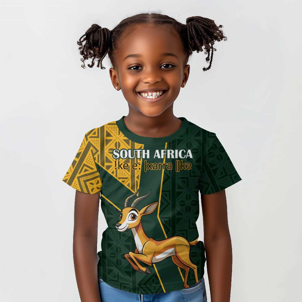 Custom South Africa Springbok Jumping Kid T shirt With Kente Patterns ...