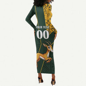 Custom South Africa Springbok Jumping Long Sleeve Bodycon Dress With Kente Patterns LT18